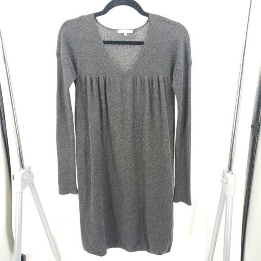 Vince 100% Cashmere Long Sleeve Empire Waist Babydoll Sweater Dress S Gray